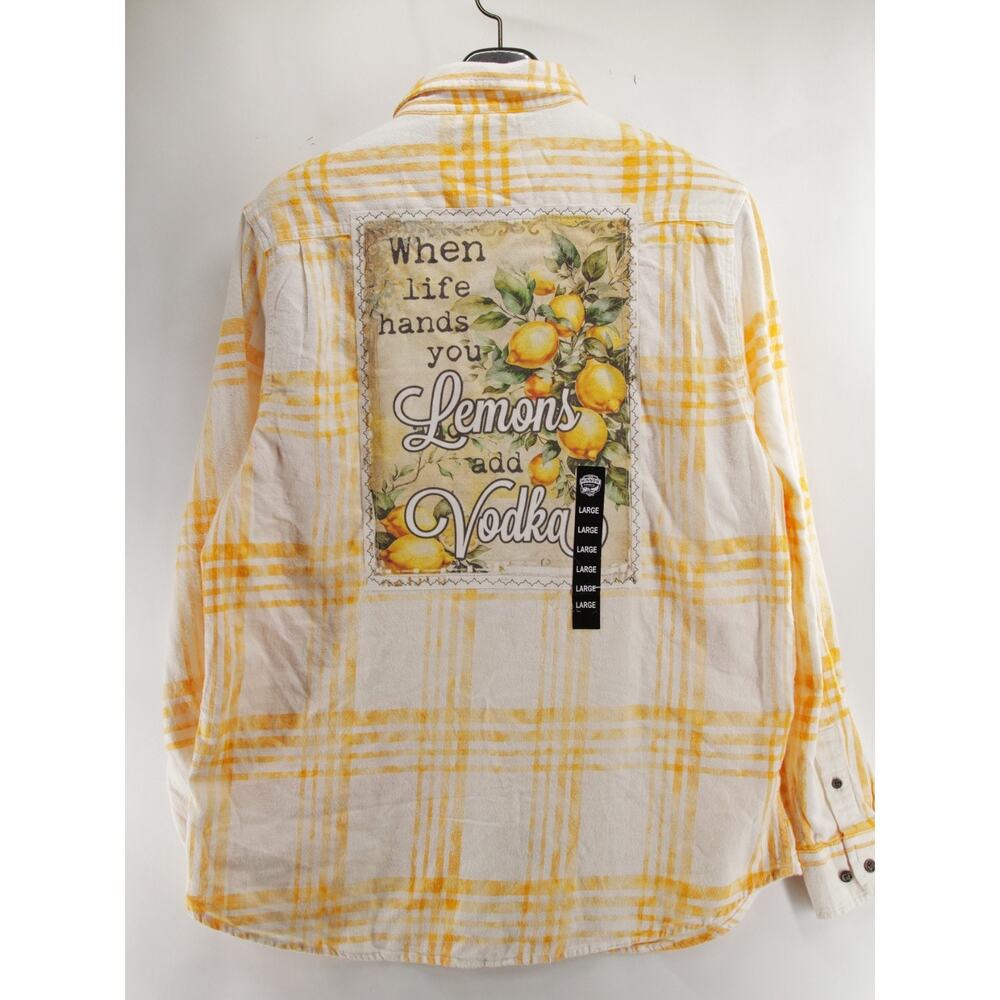 NWT Angry Minnow Clothing Co Shirt Mens Large Flannel Yellow Plaid Lemons Vodka - Picture 10 of 11